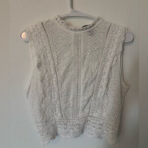 Lace Eyelet Sleeveless Top - White